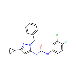 O=C(Nc1ccc(F)c(Cl)c1)Nc1cc(C2CC2)nn1Cc1ccccc1 ZINC000096273833