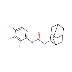 O=C(Nc1ccc(F)c(F)c1F)NC1C2CC3CC(C2)CC1C3 ZINC000034367278