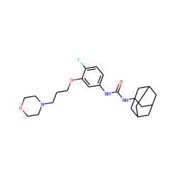 O=C(Nc1ccc(F)c(OCCCN2CCOCC2)c1)NC12CC3CC(CC(C3)C1)C2 ZINC000043068783