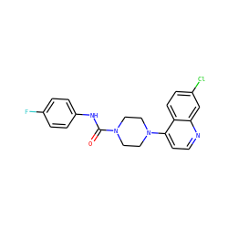 O=C(Nc1ccc(F)cc1)N1CCN(c2ccnc3cc(Cl)ccc23)CC1 ZINC000142756915