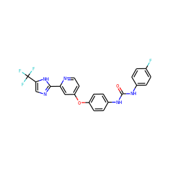 O=C(Nc1ccc(F)cc1)Nc1ccc(Oc2ccnc(-c3ncc(C(F)(F)F)[nH]3)c2)cc1 ZINC000084653636