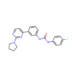 O=C(Nc1ccc(F)cc1)Nc1cccc(-c2ccnc(N3CCCC3)n2)c1 ZINC001772635677