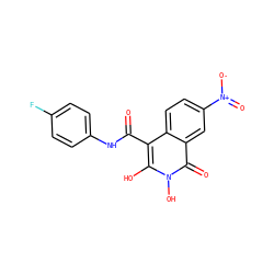 O=C(Nc1ccc(F)cc1)c1c(O)n(O)c(=O)c2cc([N+](=O)[O-])ccc12 ZINC000169349209