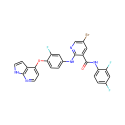 O=C(Nc1ccc(F)cc1F)c1cc(Br)cnc1Nc1ccc(Oc2ccnc3[nH]ccc23)c(F)c1 ZINC000049802909