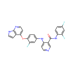 O=C(Nc1ccc(F)cc1F)c1cnccc1Nc1ccc(Oc2ccnc3[nH]ccc23)c(F)c1 ZINC000049089094