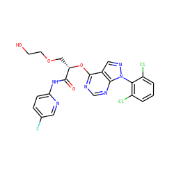 O=C(Nc1ccc(F)cn1)[C@H](COCCO)Oc1ncnc2c1cnn2-c1c(Cl)cccc1Cl ZINC000114685274