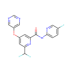 O=C(Nc1ccc(F)cn1)c1cc(Oc2cncnc2)cc(C(F)F)n1 ZINC000148259532
