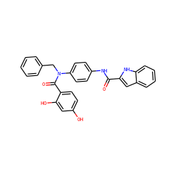 O=C(Nc1ccc(N(Cc2ccccc2)C(=O)c2ccc(O)cc2O)cc1)c1cc2ccccc2[nH]1 ZINC000653763879