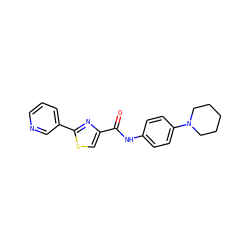 O=C(Nc1ccc(N2CCCCC2)cc1)c1csc(-c2cccnc2)n1 ZINC000029047318