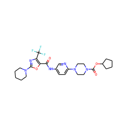 O=C(Nc1ccc(N2CCN(C(=O)OC3CCCC3)CC2)nc1)c1oc(N2CCCCC2)nc1C(F)(F)F ZINC000096286509