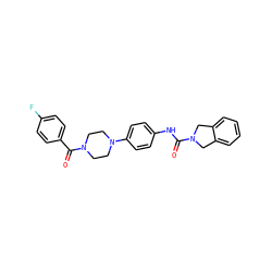 O=C(Nc1ccc(N2CCN(C(=O)c3ccc(F)cc3)CC2)cc1)N1Cc2ccccc2C1 ZINC000167175246