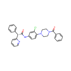 O=C(Nc1ccc(N2CCN(C(=O)c3ccccc3)CC2)c(Cl)c1)[C@@H](c1ccccc1)c1ccccn1 ZINC000043119437
