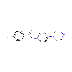 O=C(Nc1ccc(N2CCNCC2)cc1)c1ccc(Cl)cc1 ZINC000011570342