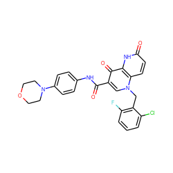 O=C(Nc1ccc(N2CCOCC2)cc1)c1cn(Cc2c(F)cccc2Cl)c2ccc(=O)[nH]c2c1=O ZINC000073161739