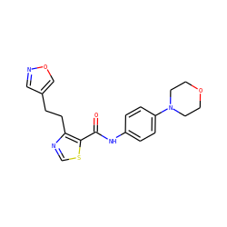 O=C(Nc1ccc(N2CCOCC2)cc1)c1scnc1CCc1cnoc1 ZINC000014946556