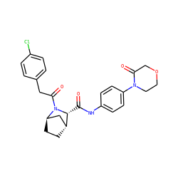 O=C(Nc1ccc(N2CCOCC2=O)cc1)[C@@H]1[C@@H]2CC[C@H](C2)N1C(=O)Cc1ccc(Cl)cc1 ZINC000101511148