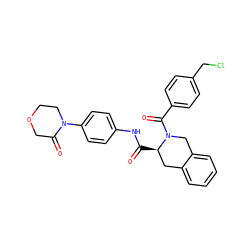 O=C(Nc1ccc(N2CCOCC2=O)cc1)[C@@H]1Cc2ccccc2CN1C(=O)c1ccc(CCl)cc1 ZINC000084722848