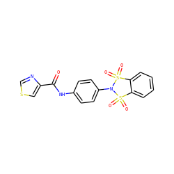 O=C(Nc1ccc(N2S(=O)(=O)c3ccccc3S2(=O)=O)cc1)c1cscn1 ZINC000073158118
