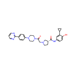 O=C(Nc1ccc(O)c(C2CC2)c1)[C@@H]1CCN(CC(=O)N2CCN(c3ccc(-c4ncccn4)cc3)CC2)C1 ZINC000043172262
