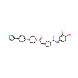 O=C(Nc1ccc(O)c(Cl)c1)[C@@H]1CCN(CC(=O)N2CCN(c3ccc(-c4ccoc4)cc3)CC2)C1 ZINC000148737509