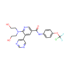 O=C(Nc1ccc(OC(F)(F)Cl)cc1)c1cnc(N(CCO)CCO)c(-c2cncnc2)c1 ZINC001772645407