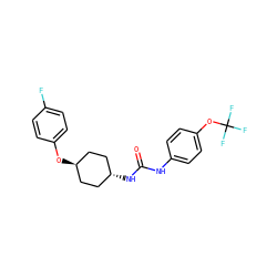 O=C(Nc1ccc(OC(F)(F)F)cc1)N[C@H]1CC[C@H](Oc2ccc(F)cc2)CC1 ZINC000103235719