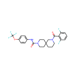 O=C(Nc1ccc(OC(F)(F)F)cc1)N1CCC2(CCCN(C(=O)c3c(F)cccc3F)C2)CC1 ZINC000103233549