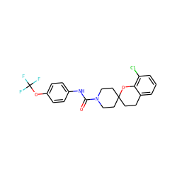 O=C(Nc1ccc(OC(F)(F)F)cc1)N1CCC2(CCc3cccc(Cl)c3O2)CC1 ZINC000096286128