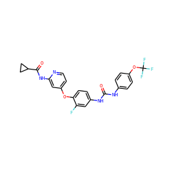 O=C(Nc1ccc(OC(F)(F)F)cc1)Nc1ccc(Oc2ccnc(NC(=O)C3CC3)c2)c(F)c1 ZINC001772641398
