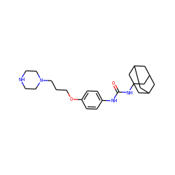 O=C(Nc1ccc(OCCCN2CCNCC2)cc1)NC12CC3CC(CC(C3)C1)C2 ZINC000066252602
