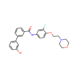 O=C(Nc1ccc(OCCN2CCOCC2)c(F)c1)c1cccc(-c2cccc(O)c2)c1 ZINC000299859082