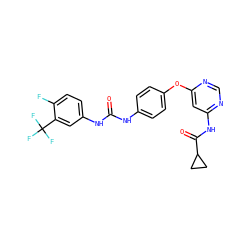 O=C(Nc1ccc(Oc2cc(NC(=O)C3CC3)ncn2)cc1)Nc1ccc(F)c(C(F)(F)F)c1 ZINC001772612536