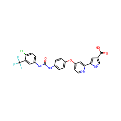 O=C(Nc1ccc(Oc2ccnc(-c3cc(C(=O)O)c[nH]3)c2)cc1)Nc1ccc(Cl)c(C(F)(F)F)c1 ZINC000168576529