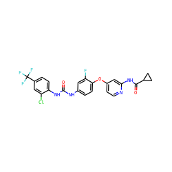 O=C(Nc1ccc(Oc2ccnc(NC(=O)C3CC3)c2)c(F)c1)Nc1ccc(C(F)(F)F)cc1Cl ZINC001772570038
