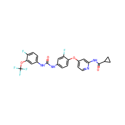 O=C(Nc1ccc(Oc2ccnc(NC(=O)C3CC3)c2)c(F)c1)Nc1ccc(F)c(OC(F)(F)F)c1 ZINC001772656129