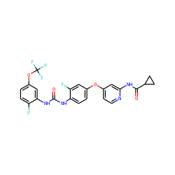 O=C(Nc1ccc(Oc2ccnc(NC(=O)C3CC3)c2)cc1F)Nc1cc(OC(F)(F)F)ccc1F ZINC001772609976