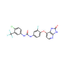 O=C(Nc1ccc(Oc2ccnc3[nH]c(=O)[nH]c23)c(F)c1)Nc1ccc(Cl)c(C(F)(F)F)c1 ZINC000040429292