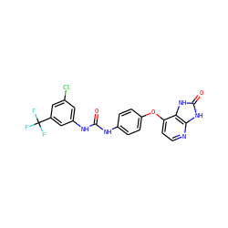O=C(Nc1ccc(Oc2ccnc3[nH]c(=O)[nH]c23)cc1)Nc1cc(Cl)cc(C(F)(F)F)c1 ZINC000040407204