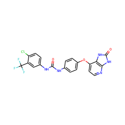 O=C(Nc1ccc(Oc2ccnc3[nH]c(=O)[nH]c23)cc1)Nc1ccc(Cl)c(C(F)(F)F)c1 ZINC000040918464