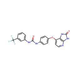 O=C(Nc1ccc(Oc2ccnc3[nH]c(=O)[nH]c23)cc1)Nc1cccc(C(F)(F)F)c1 ZINC000040917994