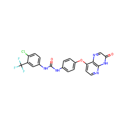 O=C(Nc1ccc(Oc2ccnc3[nH]c(=O)cnc23)cc1)Nc1ccc(Cl)c(C(F)(F)F)c1 ZINC000058538421