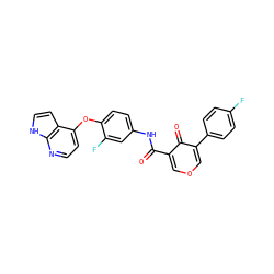 O=C(Nc1ccc(Oc2ccnc3[nH]ccc23)c(F)c1)c1cocc(-c2ccc(F)cc2)c1=O ZINC000040845521