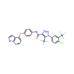 O=C(Nc1ccc(Oc2ccnc3[nH]ccc23)cc1)c1nnn(-c2ccc(Cl)c(C(F)(F)F)c2)c1C(F)(F)F ZINC000653746407