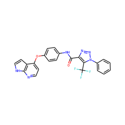 O=C(Nc1ccc(Oc2ccnc3[nH]ccc23)cc1)c1nnn(-c2ccccc2)c1C(F)(F)F ZINC000653730880