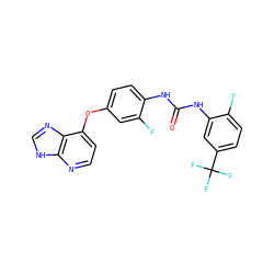 O=C(Nc1ccc(Oc2ccnc3[nH]cnc23)cc1F)Nc1cc(C(F)(F)F)ccc1F ZINC000058541031