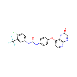 O=C(Nc1ccc(Oc2ccnc3ncc(=O)[nH]c23)cc1)Nc1ccc(Cl)c(C(F)(F)F)c1 ZINC000058568447