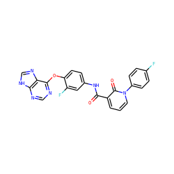 O=C(Nc1ccc(Oc2ncnc3[nH]cnc23)c(F)c1)c1cccn(-c2ccc(F)cc2)c1=O ZINC000095601116
