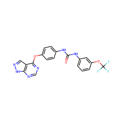 O=C(Nc1ccc(Oc2ncnc3[nH]ncc23)cc1)Nc1cccc(OC(F)(F)F)c1 ZINC000095592913
