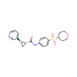 O=C(Nc1ccc(S(=O)(=O)C2CCOCC2)cc1)[C@@H]1C[C@H]1c1cccnc1 ZINC000103241129