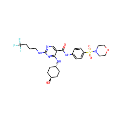 O=C(Nc1ccc(S(=O)(=O)N2CCOCC2)cc1)c1cnc(NCCCC(F)(F)F)nc1N[C@H]1CC[C@H](O)CC1 ZINC000261182066
